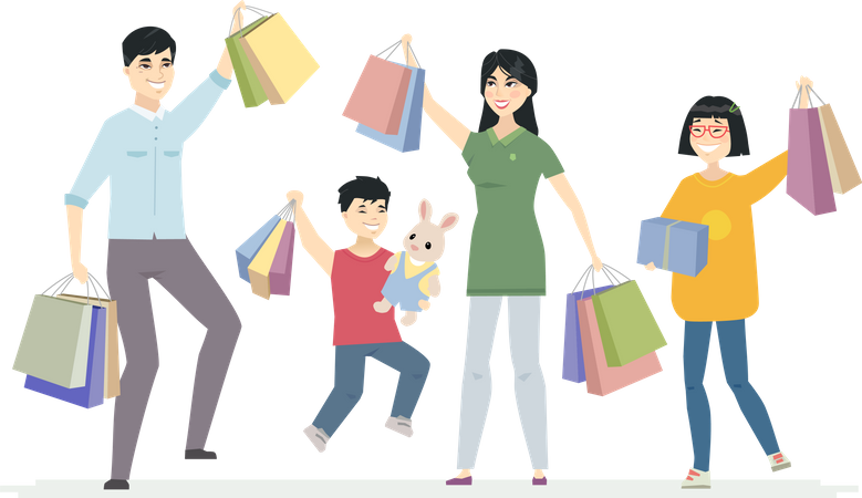 Família feliz gosta de fazer compras  Ilustração