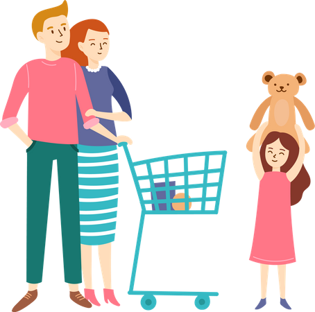 Família feliz indo às compras  Ilustração