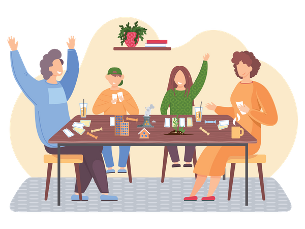 Família feliz jogando jogo de tabuleiro  Ilustração