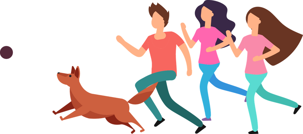 Familia feliz jugando con perro mascota  Ilustración