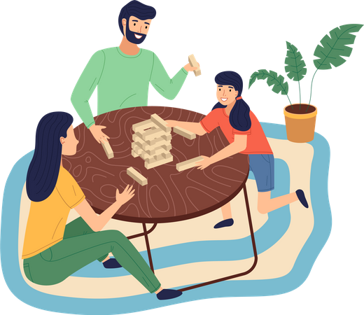 Familia feliz jugando en casa  Ilustración