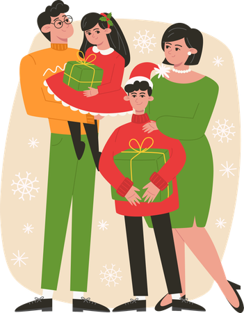 Familia feliz junta en Navidad  Ilustración