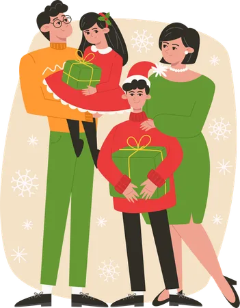 Familia feliz junta en Navidad  Ilustración