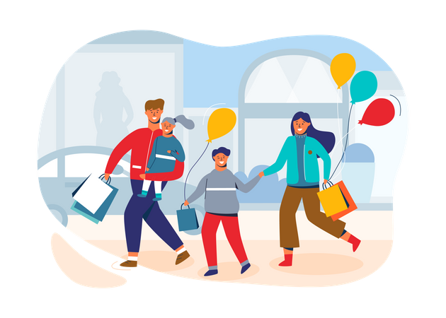 Família feliz nas compras  Ilustração