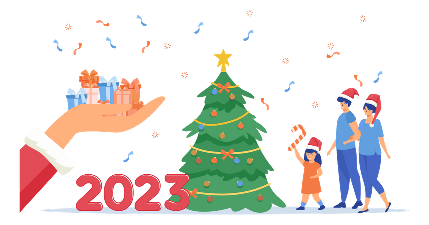 Família feliz no Natal  Ilustração