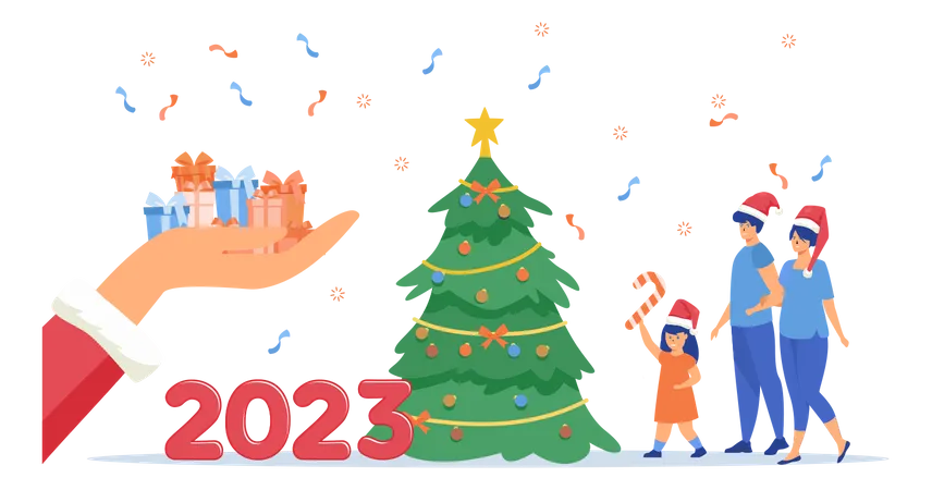 Família feliz no Natal  Ilustração