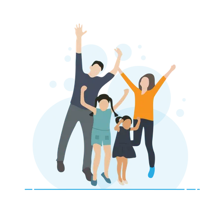 Familia feliz saltando juntos  Ilustración