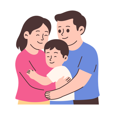 Família feliz se abraçando com sorrisos  Ilustração