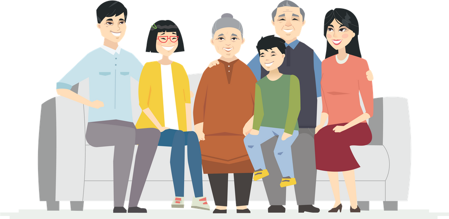 Família feliz sentada no sofá  Ilustração