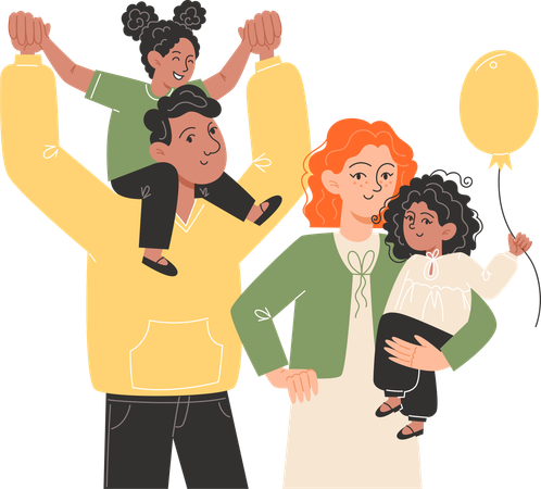 Família feliz, um ao lado do outro  Ilustração