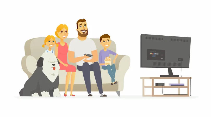 Familia feliz viendo televisión  Ilustración