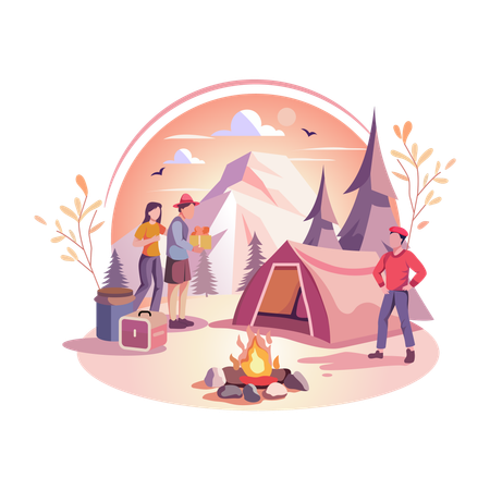 Familia haciendo camping  Ilustración