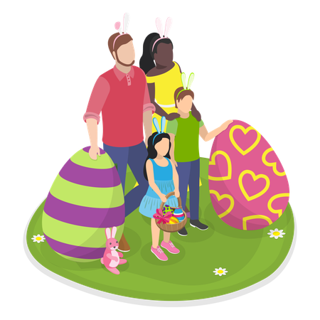 Familia haciendo celebración de Pascua  Ilustración