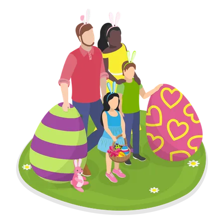 Familia haciendo celebración de Pascua  Ilustración