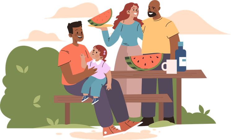 Familia haciendo picnic  Ilustración