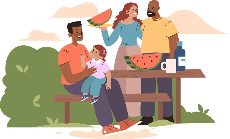 Familia haciendo picnic  Ilustración