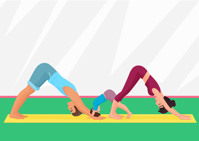 Familia haciendo yoga  Ilustración