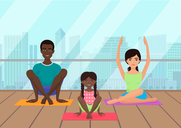 Familia haciendo yoga  Ilustración