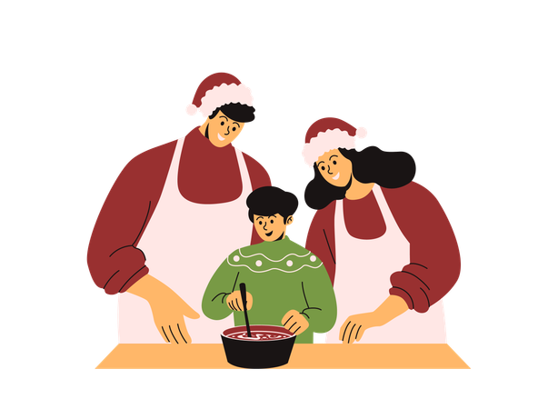 Familia horneando galletas navideñas  Ilustración