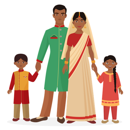 Familia india en traje tradicional  Ilustración