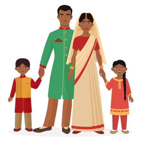 Familia india en traje tradicional  Ilustración