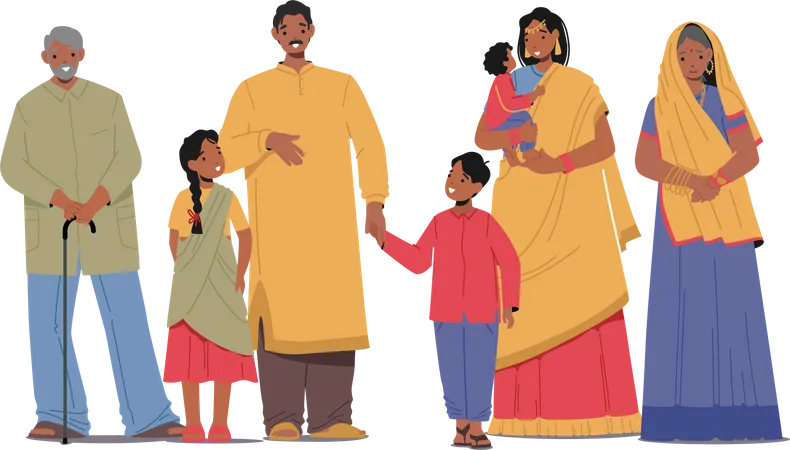 Familia india de pie juntos  Ilustración