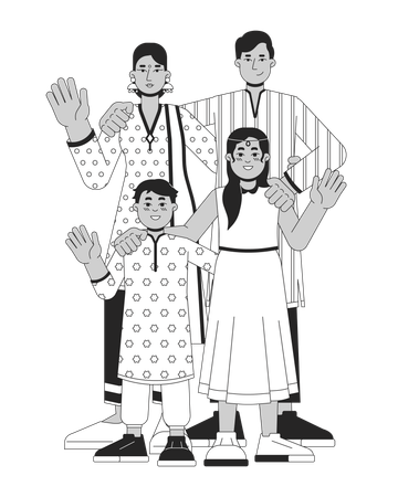 Familia india vistiendo ropa tradicional  Ilustración