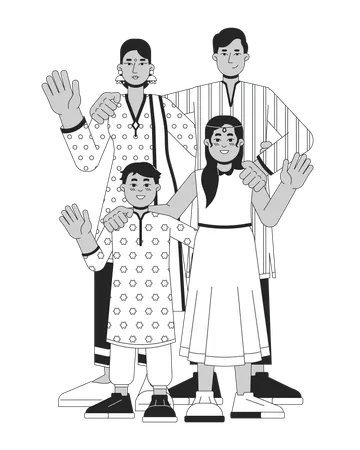 Familia india vistiendo ropa tradicional  Ilustración