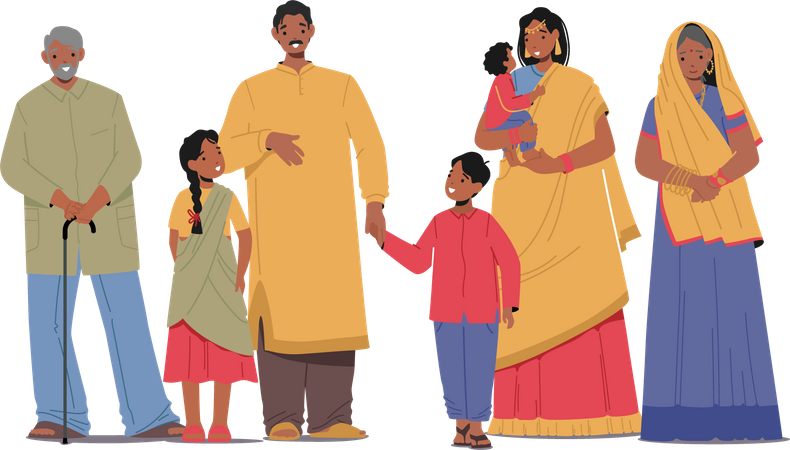 Família indiana unida  Ilustração