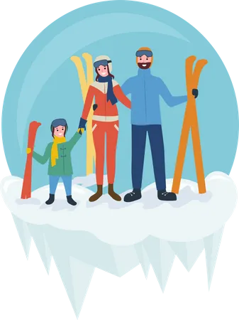 Família indo esquiar  Ilustração