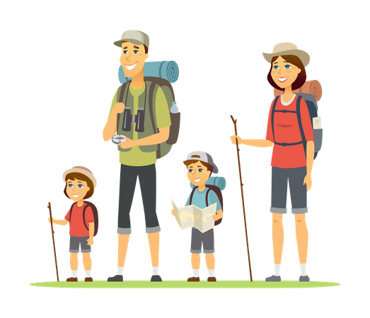 Família indo para acampar  Ilustração