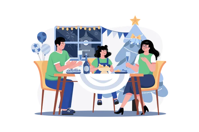 Família jantando de natal juntos  Ilustração