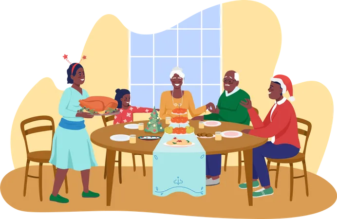 Família jantando juntos na véspera de natal  Ilustração