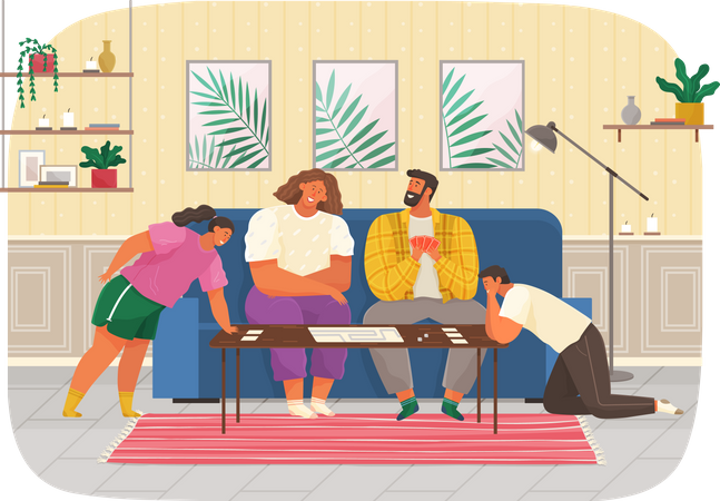 Família joga jogo de cartas  Ilustração