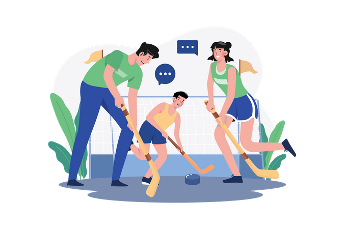 Família jogando hóquei  Ilustração