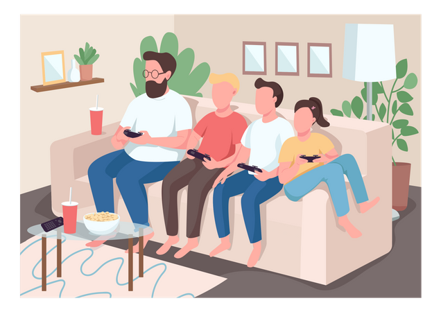 Família jogando videogame  Ilustração