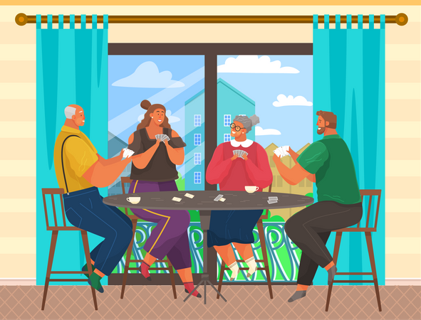 Família joga cartas juntos em casa  Ilustração
