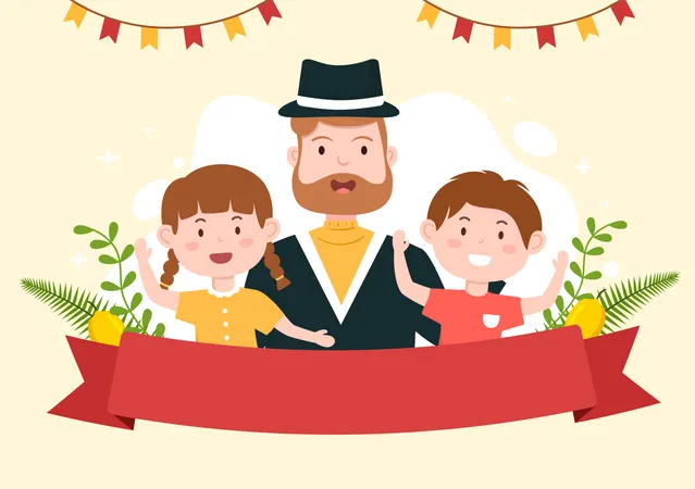 Familia judía deseando feliz sucot  Ilustración