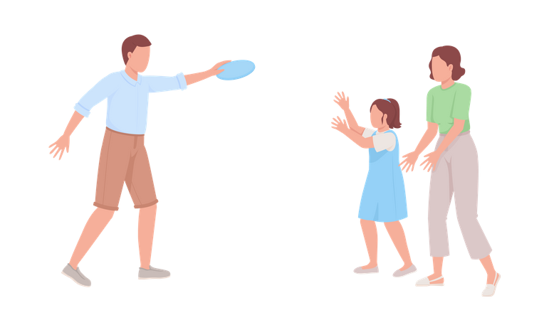 Familia jugando con Frisbee  Ilustración