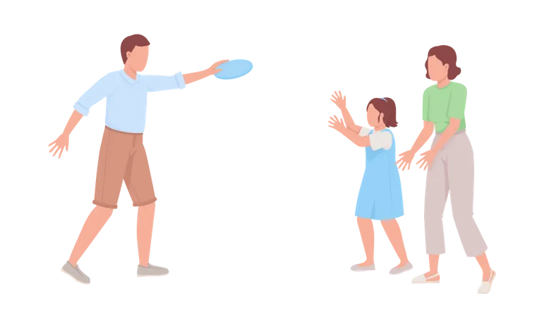Familia jugando con Frisbee  Ilustración