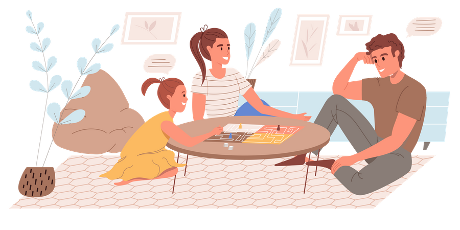 Familia jugando juegos de mesa en la sala de estar  Ilustración