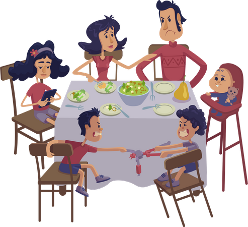 Familia junta comiendo  Ilustración