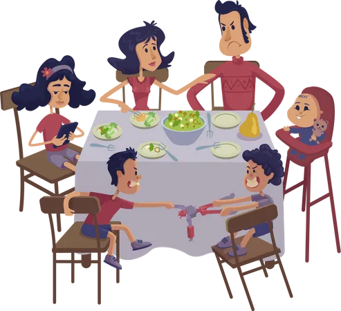 Família reunida almoçando  Ilustração