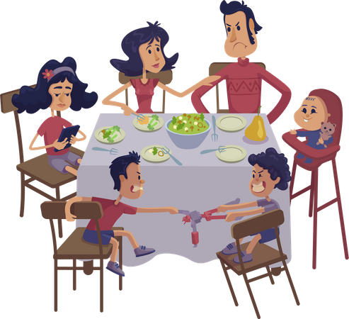 Familia junta comiendo  Ilustración
