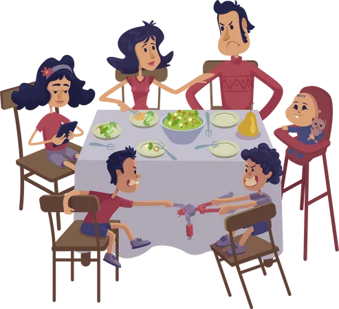 Familia junta comiendo  Ilustración