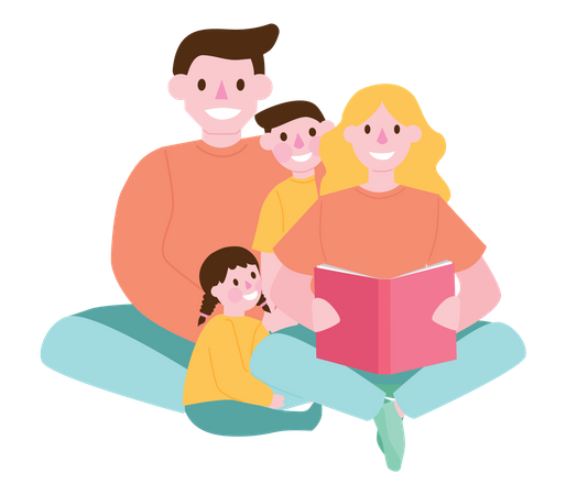 Familia leyendo novela juntos  Ilustración