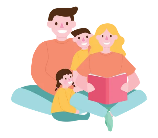 Familia leyendo novela juntos  Ilustración