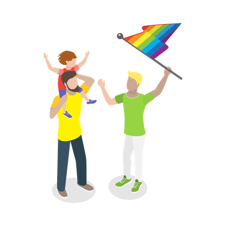 Familia LGBTQ celebrando y animando  Ilustración