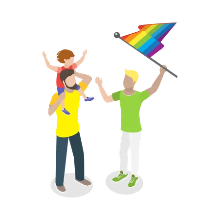 Familia LGBTQ celebrando y animando  Ilustración