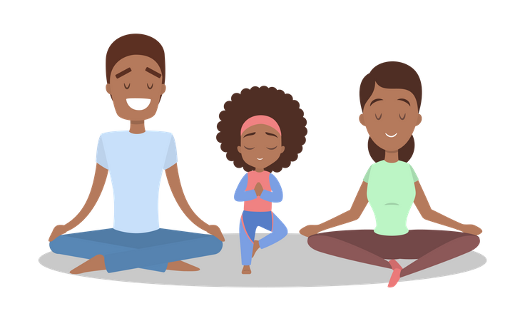 Familia meditando  Ilustración